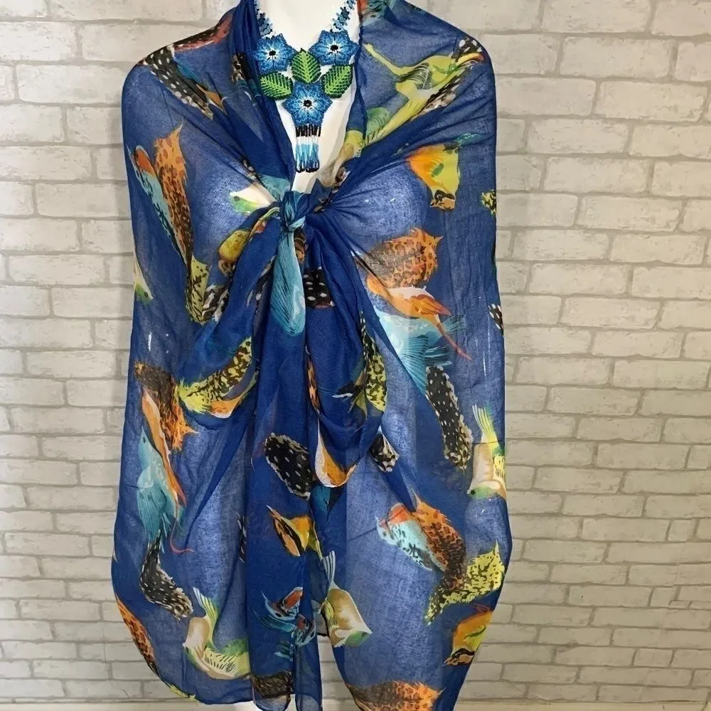 ‎Blue bird print scarf/wrap/sarong - OS
